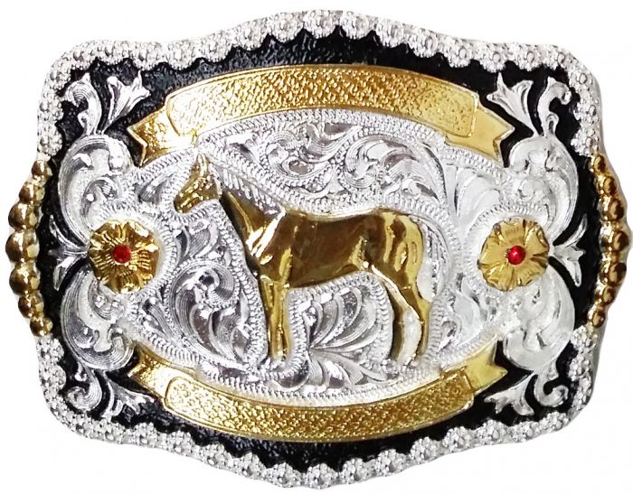Modestone Nickel Silver Trophy Belt Buckle Standing Horse 4'' X 3