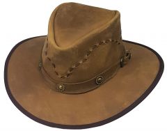 Modestone Weathered Antiqued Leather Cowboy Hat Lacing on Crown Conchos