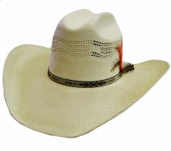 Modestone Men's Native Hatband Feather Bangora Straw Cowboy Hat 54 Off-White