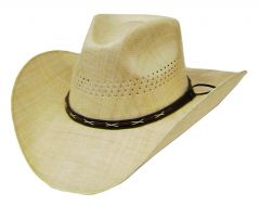 Modestone Men's Leather Hatband Bangora Straw Cowboy Hat L Tan