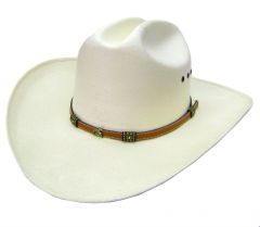 Modestone Straw Bangora Native Fabric Bronco Concho Cowboy Hat 58 White