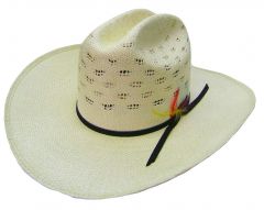 Modestone Straw Bangora Breezer Feather Hatband Cowboy Hat 53 White
