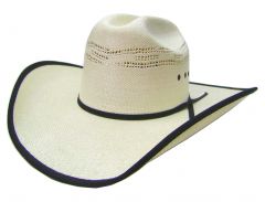Modestone Breezer Straw Bangora Black Fabric Brim Edge Cowboy Hat 55 White