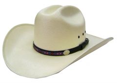 Modestone Straw Bangora Native Patern Hatband Metal Conchos Cowboy Hat 57 White