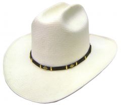 Modestone Straw Bangora Metal Diamond Leather Hatband Cowboy Hat 58 White