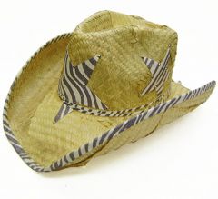Modestone Men's Straw Cowboy Hat O/S Beige With Zebra Print Fabric