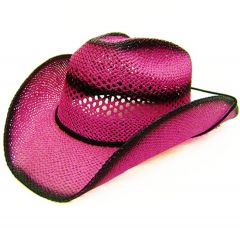 Modestone Girl's Straw Cowboy Hat Fuchsia With Black Accents
