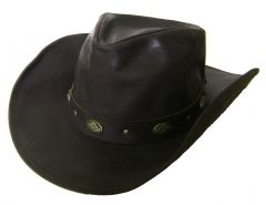 Modestone Men's Leather Cowboy Hat Metal Conchos Hatband 59 Brown
