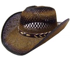 Modestone Unisex Straw Cowboy Hat Beige Black