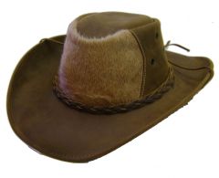 Modestone Men's Genuine Cowhide Hair On Front Crown Chinstring Leather Cowboy Hat M Brown