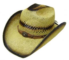 Modestone Men's Straw Cowboy Hat Beige Black