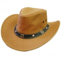 Modestone Men's Hatband Conchos Chinstring Loop Leather Cowboy Hat M Beige