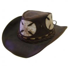 Modestone Men's 3X Genuine Cowhide Hair On Iron Cross Lacing Leather Cowboy Hat L Brown