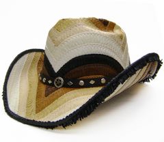 Modestone Men's Shades Of Retro Cowboy Hat Fuzzy Straw Fringe Brown