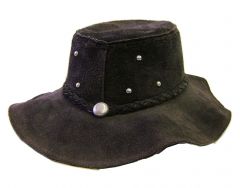 Modestone Men's Floppy Suede 6 Silver Metal Studs Braided Hatband With Metal Stud Cowboy Hat L Dark Grey