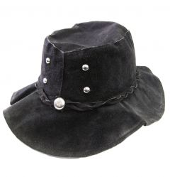 Modestone Men's Floppy Suede 4 Silver Metal Studs Braided Hatband With Metal Stud Cowboy Hat L Black