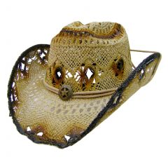 Modestone Men's Straw Breezer Cowboy Hat Sheriff Star S Tan
