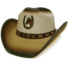 Modestone Men's Straw Cowboy Hat Horseshoe & Horse Head Beige & Light Beige