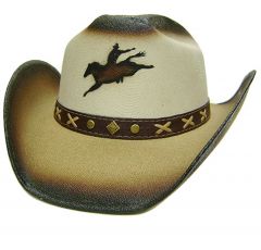 Modestone Unisex Straw Cowboy Hat Rodeo Cowboy on Bronco Horse Beige
