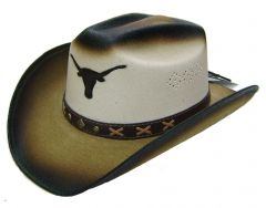 Modestone Men's Straw Cowboy Hat toro bull head Beige & Light Beige