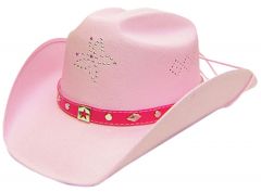 Modestone Girl's Straw Cowboy Hat With Red & Clear Rhinestone Butterfly XS Pink