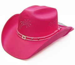 Modestone Girl's Straw Cowboy Hat With Rhinestone Sparkle/Fireworks XS Pink