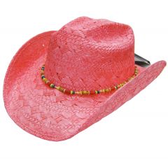 Modestone Girl's Straw Cowboy Hat Beaded Hatband XS Pink