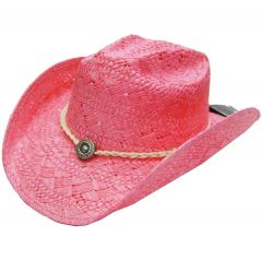 Modestone Girl's Straw Cowboy Hat Metal Concho Hatband XS Pink