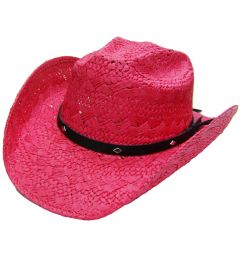 Modestone Girl's Straw Cowboy Hat Metal Conchos Faux Leather Hatband XS Fushia
