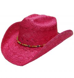 Modestone Girl's Straw Cowboy Hat Beaded Hatband XS Fushia