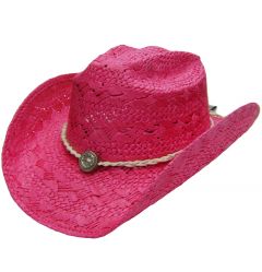 Modestone Girl's Straw Cowboy Hat Metal Concho Hatband XS Fushia