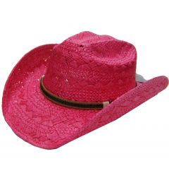 Modestone Girl's Straw Cowboy Hat Faux Leather Hatband XS Fushia