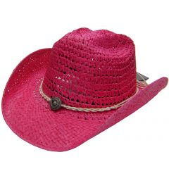 Modestone Girl's Straw Cowboy Hat Metal Concho Hatband XS Fushia