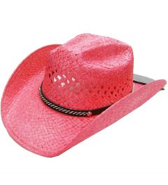 Modestone Girl's Straw Breezer Cowboy Hat Metal Conchos Faux Leather Hatband XS Pink