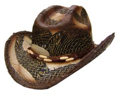 Modestone Men's Straw Unisex Cowboy Hat O/S Earth Tone Green, Beige & Brown