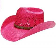 Modestone Girl's Straw Breezer Cowboy Hat Metal Conchos Faux Leather Hatband XS Fushia