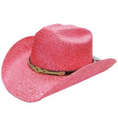 Modestone Girl's Straw Cowboy Hat Faux Leather Hatband XS Pink