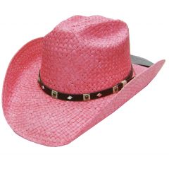Modestone Girl's Straw Cowboy Hat Faux Leather Hatband XS Pink