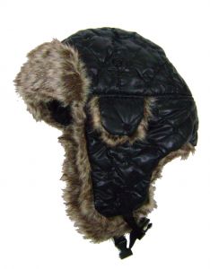 Modestone Quilted Warm Trapper Bomber Hat Grey Faux Fur Trim o/s Black