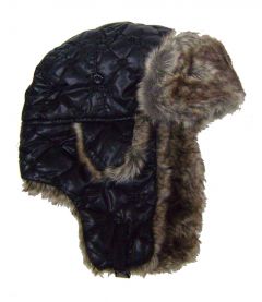 Modestone Quilted Warm Trapper Bomber Hat Brown Faux Fur Trim o/s Black