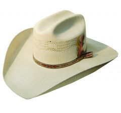 Modestone Unisex Native Hatband Feather Bangora Straw Cowboy Hat 54 Off-White