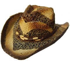 Modestone Unisex Straw Unisex Cowboy Hat O/S Earth Tone Green, Beige & Brown