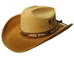 Modestone Unisex ''Felt Feel'' Brim Straw Crown Cowboy Hat Beige