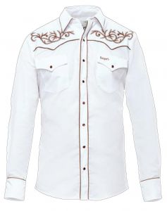 Modestone Men's Embroidered Long Sleeved Shirt Filigree Longhorn Bull White