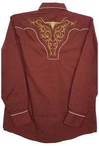 Modestone Men's Embroidered Fitted Western Shirt Filigree Longhorn Bull Brown