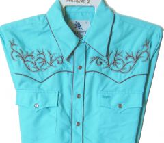 Modestone Men's Embroidered Long Sleeved Shirt Filigree Longhorn Bull Turquoise