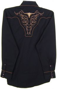 Modestone Men's Embroidered Long Sleeved Shirt Filigree Longhorn Bull Black