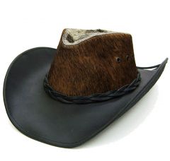 Modestone Men's Leather Cowboy Hat "Hair On" Cowhide Crown Black