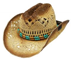 Modestone Unisex Straw Cowboy Hat Beige