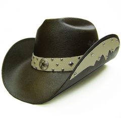 Modestone Men's Cowboy Hat Side Brim Leather Look Appliques Brown